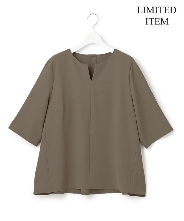 23区 L 【Lサイズ限定】ハイストレッチツイル ブラウス カーキ系