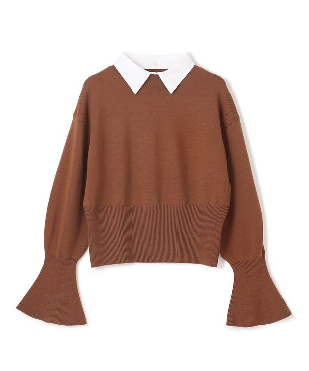 BEIGE， 【WEB限定】AMBRE / シャツカラー付きニット Camel