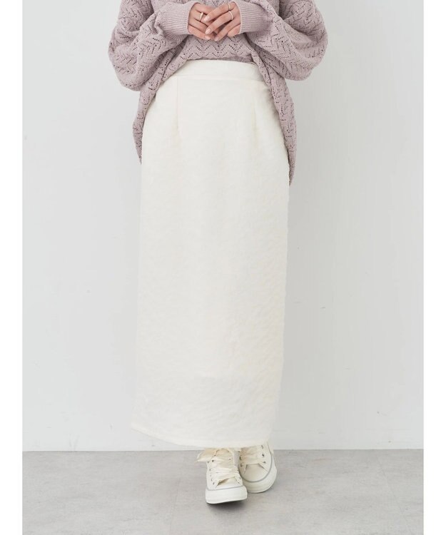 earth music&ecology ふくれジャガードナロースカート Ivory