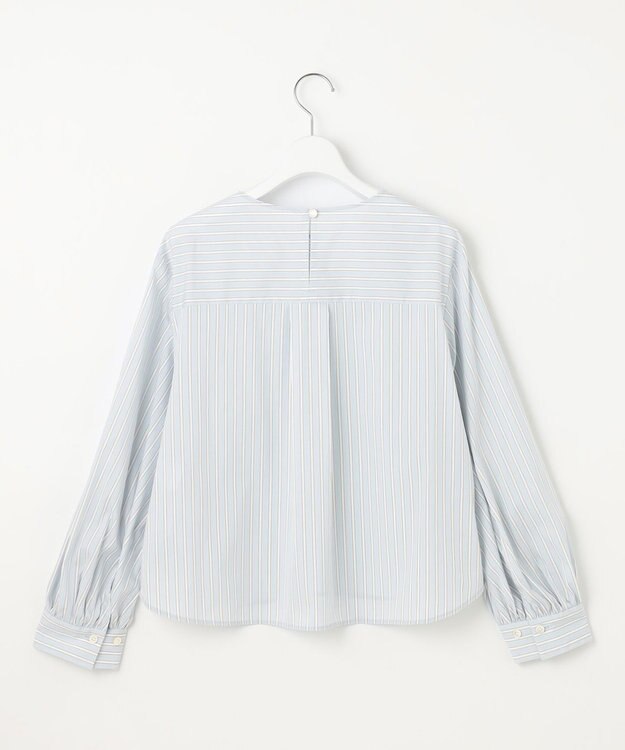 自由区 【洗える】SOMELOSクロップド丈 ブラウス サックスストライプ