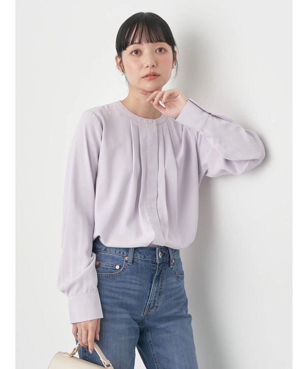 earth music&ecology ノーカラーフロントタックブラウス Light Pink