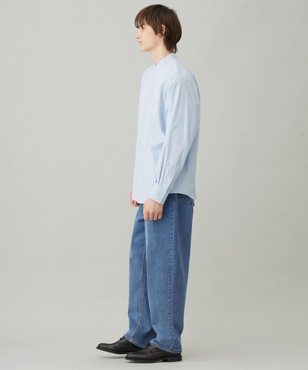 UNFILO MENS コンフォートシャツ バンドカラー ライトブルー