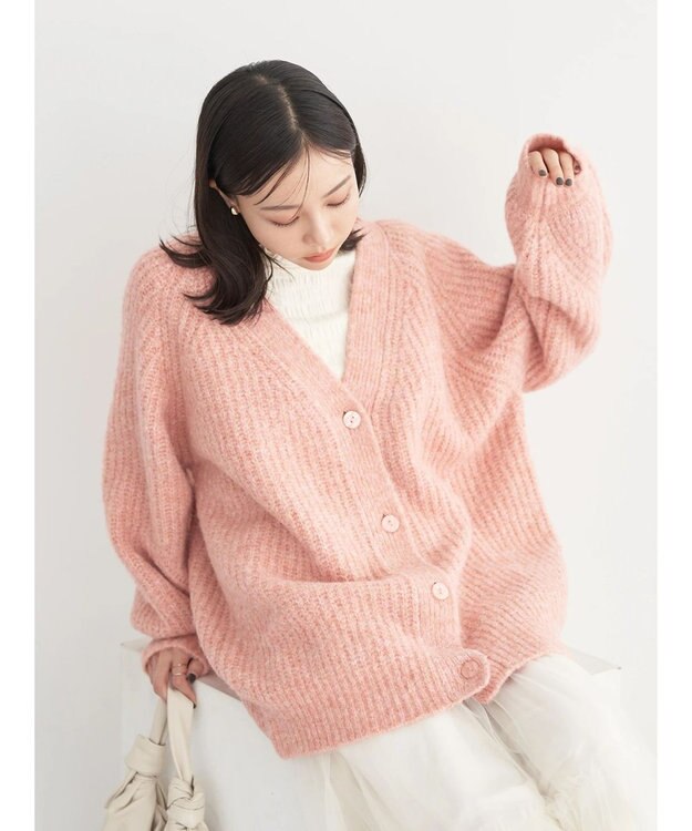 earth music&ecology フワフワＭＩＸヤーンカーディガン Orange