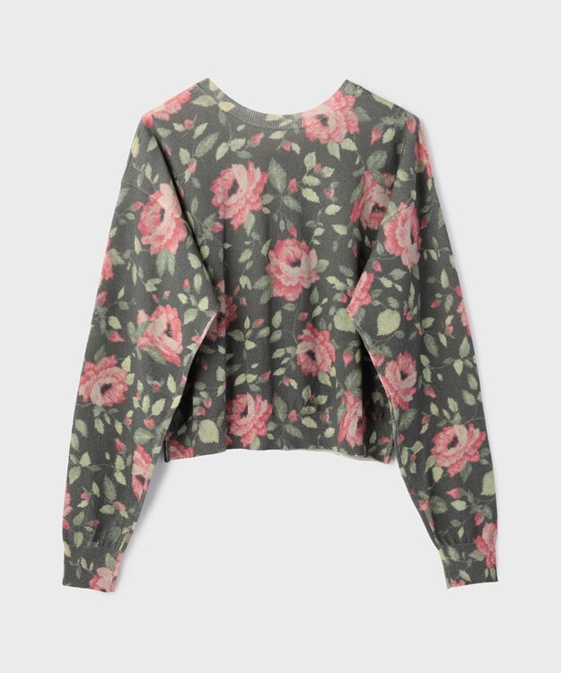 GRACE CONTINENTAL ローズプリントニットカーディガン ブラック