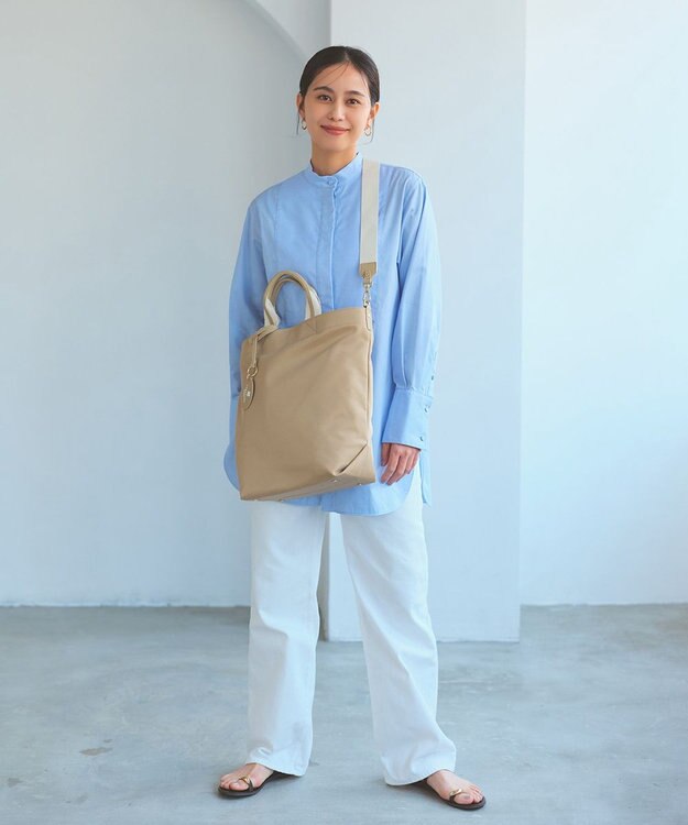 TOPKAPI 【TREASURE TOPKAPI】ストライプハンドル ナイロン 縦型 2way トートバッグ A4対応 ライトベージュ