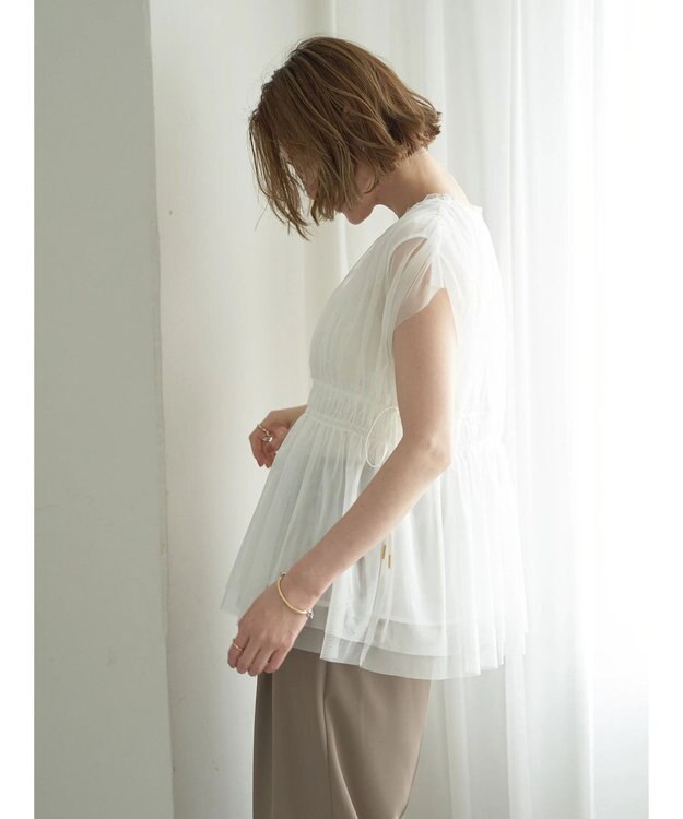 YECCA VECCA チュールギャザーブラウス Brown