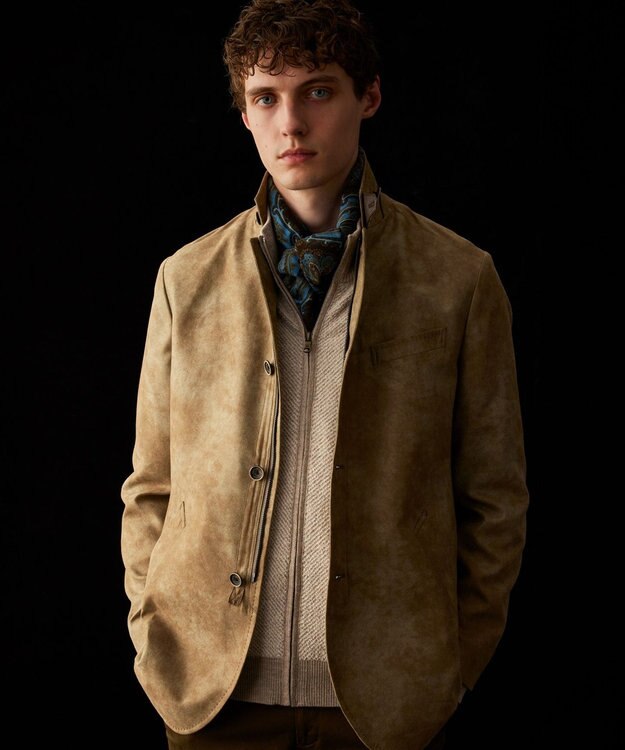 JOSEPH ABBOUD 【キングサイズ・イタリア糸使用/洗える】メリノブレンドモール ジップ ニット ブルゾン ベージュ系