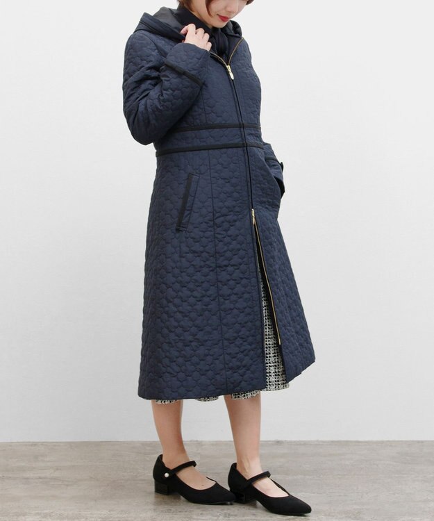 TOCCA LAURA キルティングロングコート ネイビー系