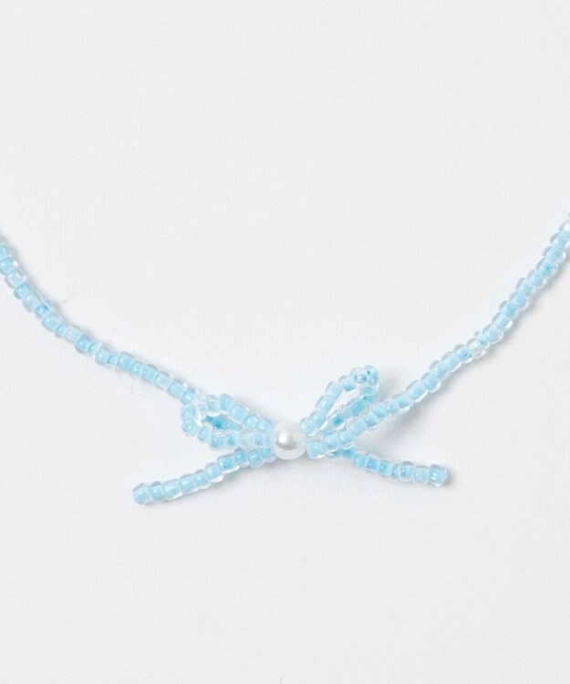 WEGO Lカラービーズリボンネックレス サックス