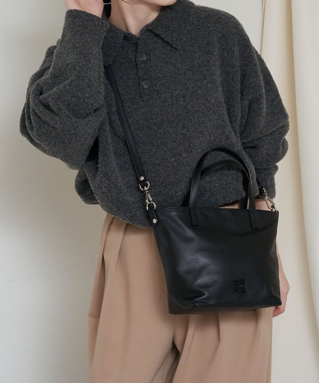 russet レザー2WAYミニトートバッグ(CE-1664) Black