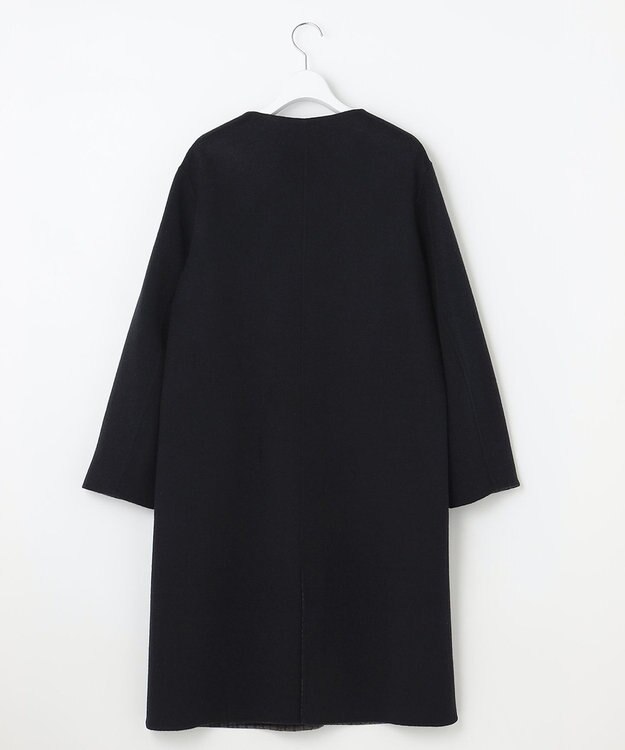 J.PRESS LADIES S 【リバーシブル】ウールナイロン リバーチェック ノーカラー ロングコート ネイビー系