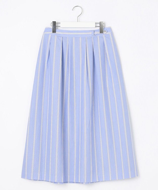 J.PRESS LADIES L 【洗える】 セルロース タイプライター ストライプ フレアー スカート サックスブルー系1