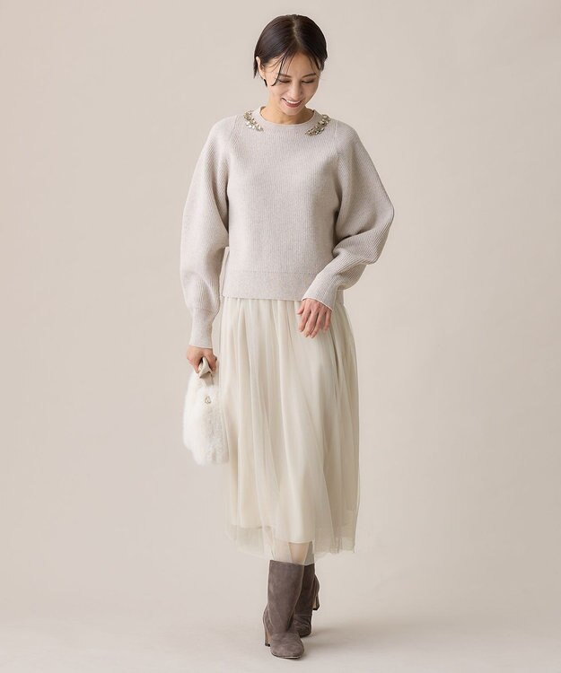 自由区 【カタログ掲載・洗える】ビジュー ニット ベージュ系