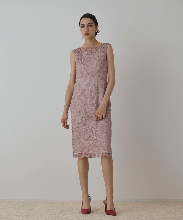 GRACE CONTINENTAL コ－ド刺繍タイトドレス ピンク
