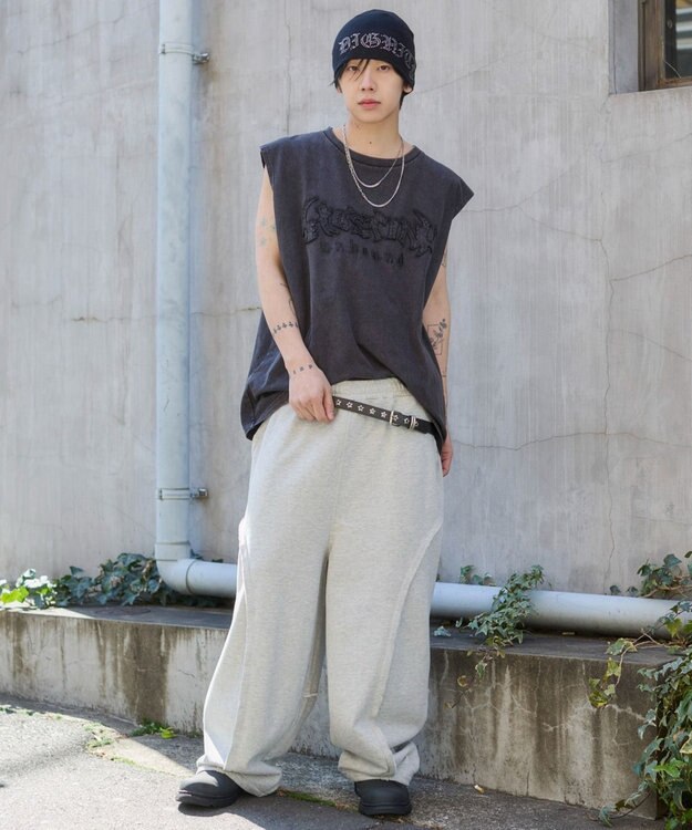 WEGO 【ユニセックス着用ITEM】ブリーチダメージアップリケノースリーブ ブラックその他