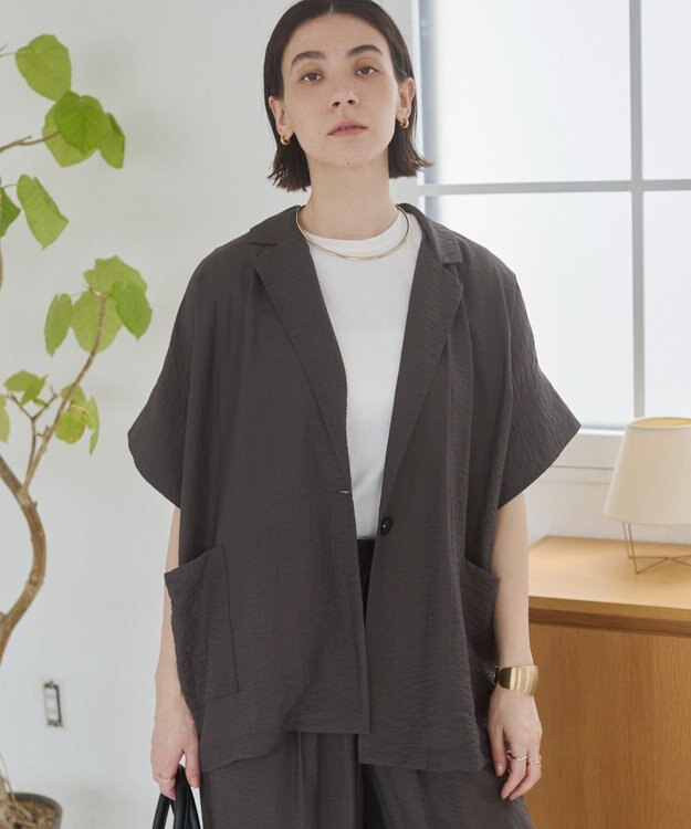 WEGO 【ANGIE VINTAGE】接触冷感半袖ジャケット ブラック中濃色