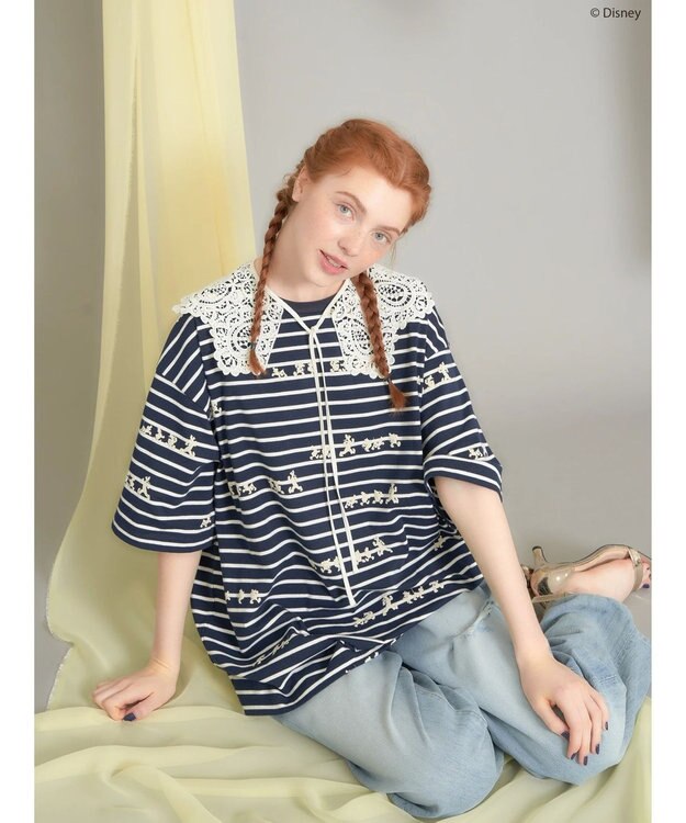 AMERICAN HOLIC 発砲プリントボーダーＴシャツ／Ｄｉｓｎｅｙ Border Navy