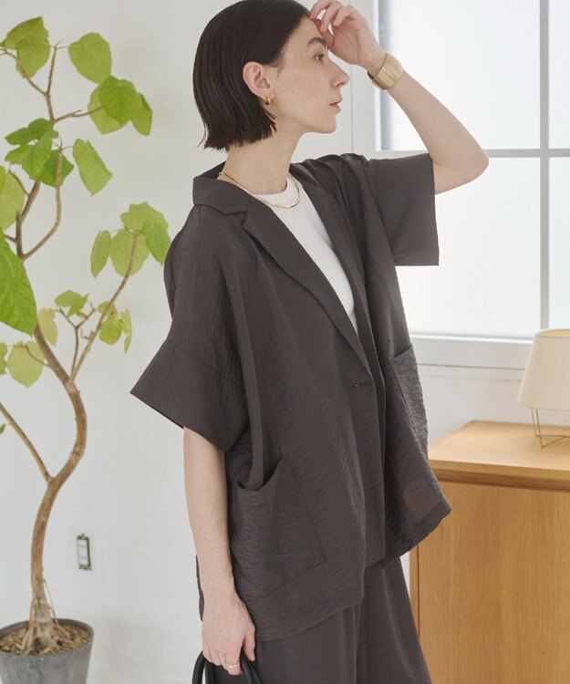 WEGO 【ANGIE VINTAGE】接触冷感半袖ジャケット ブラック中濃色