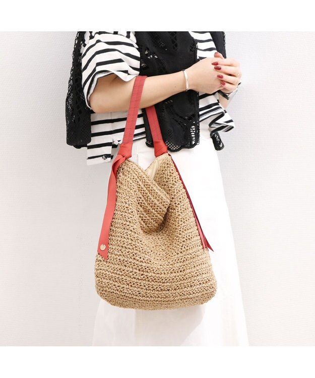 UNBILLION カシュカシュ cachecache / 下がりグログラン地柄編みトート カゴバッグ レッド