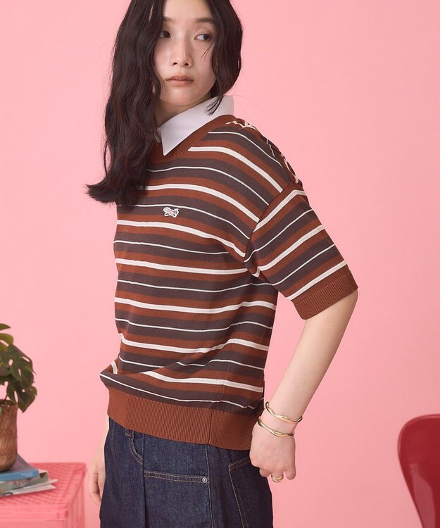 AMERICAN HOLIC 【PENNEY'S】レトロボーダー半袖ニット Orange