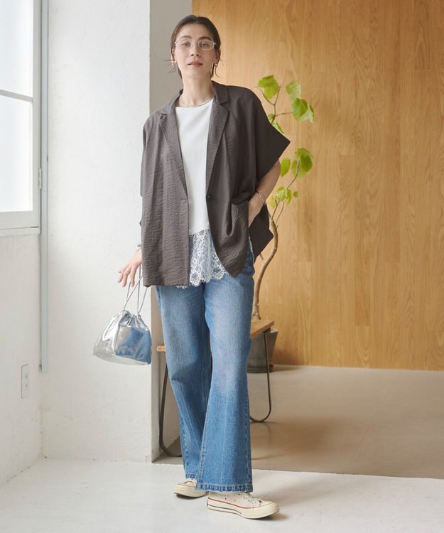 WEGO 【ANGIE VINTAGE】接触冷感半袖ジャケット ブラック中濃色