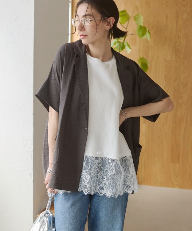 WEGO 【ANGIE VINTAGE】接触冷感半袖ジャケット ブラック中濃色