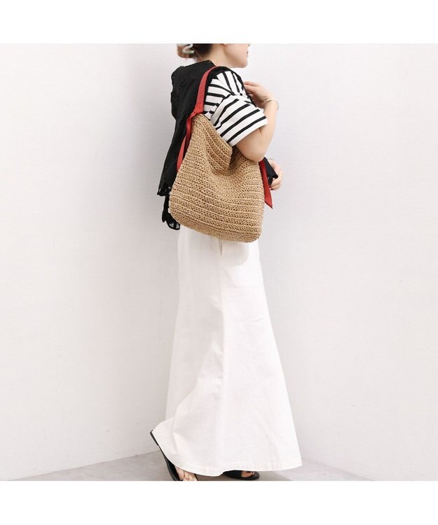 UNBILLION カシュカシュ cachecache / 下がりグログラン地柄編みトート カゴバッグ レッド