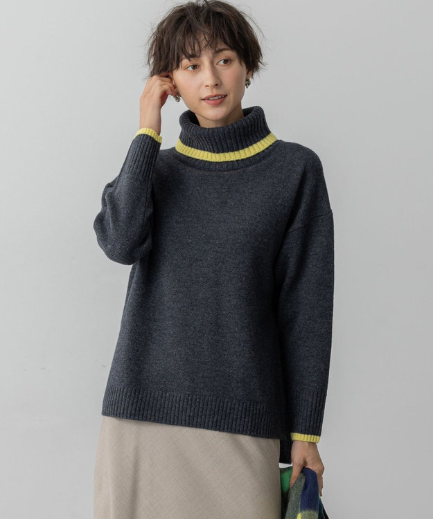 23区 S 【洗える】ウールカシミヤ コンビカラー オフタートル ニット ライトグレー系