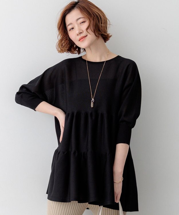 23区 【先行予約】シャイニーシアーニット ティアード チュニック ブラック系