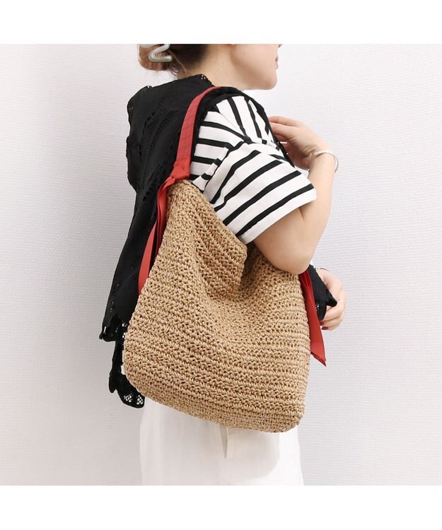 UNBILLION カシュカシュ cachecache / 下がりグログラン地柄編みトート カゴバッグ レッド