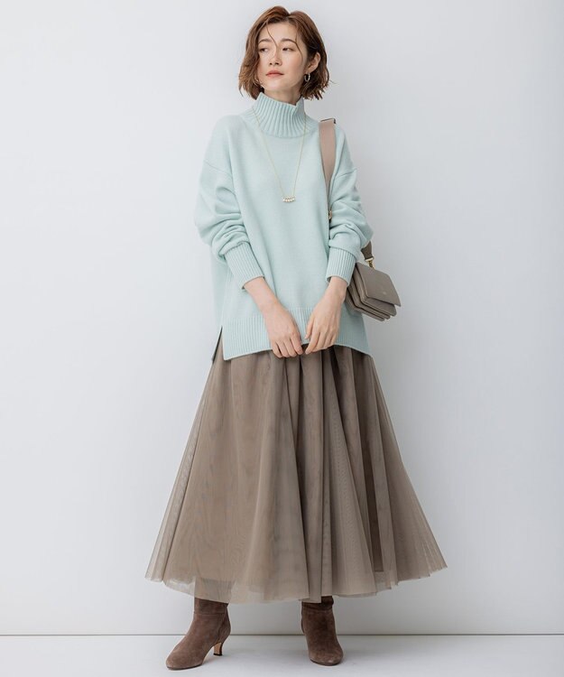 23区 【洗える】ウールカシミヤ ハイネック ニット スモーキーグリーン系