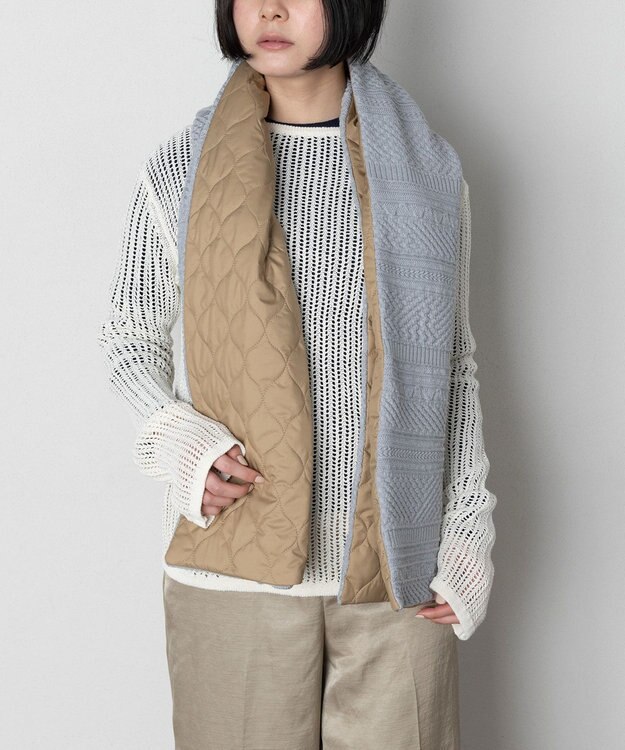 TRICOTE 【ダウン素材とニットの切り替え2WAY】デコボコ切り替えマフラー 95GRAY