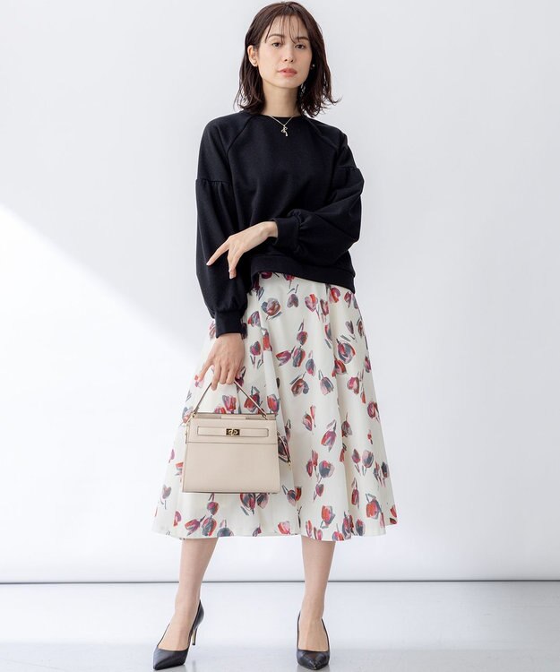 組曲 チューリッププリント フレアスカート バレンタインレッド系5