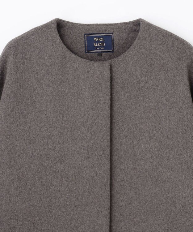 ANY 【防風裏地】ウールブレンドノーカラーコート チャコール