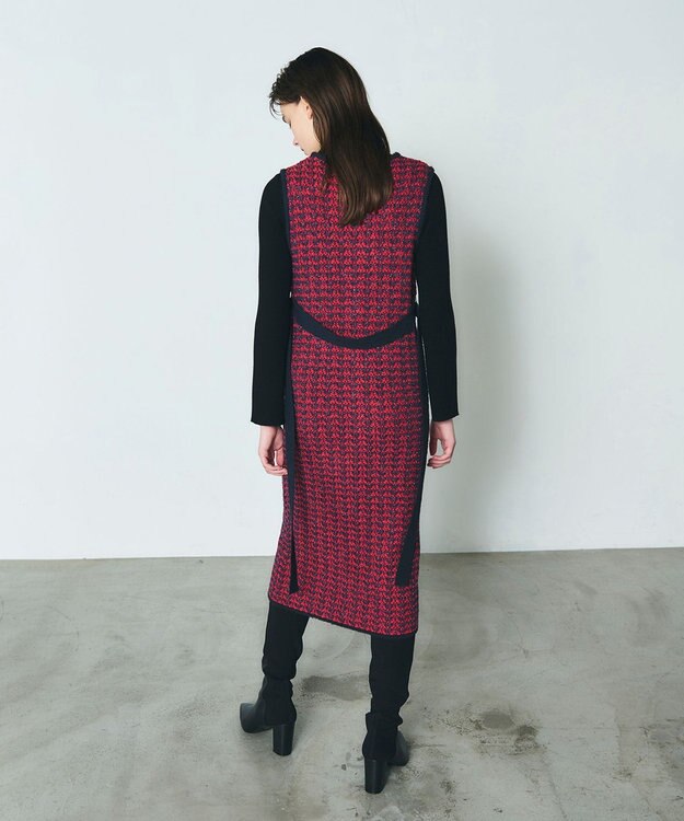 GRACE CONTINENTAL バイカラージャガードニットワンピース レッド