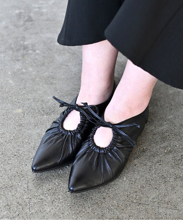 Pointer 日本製 本革ポインテッドトゥリボンパンプス ブラック