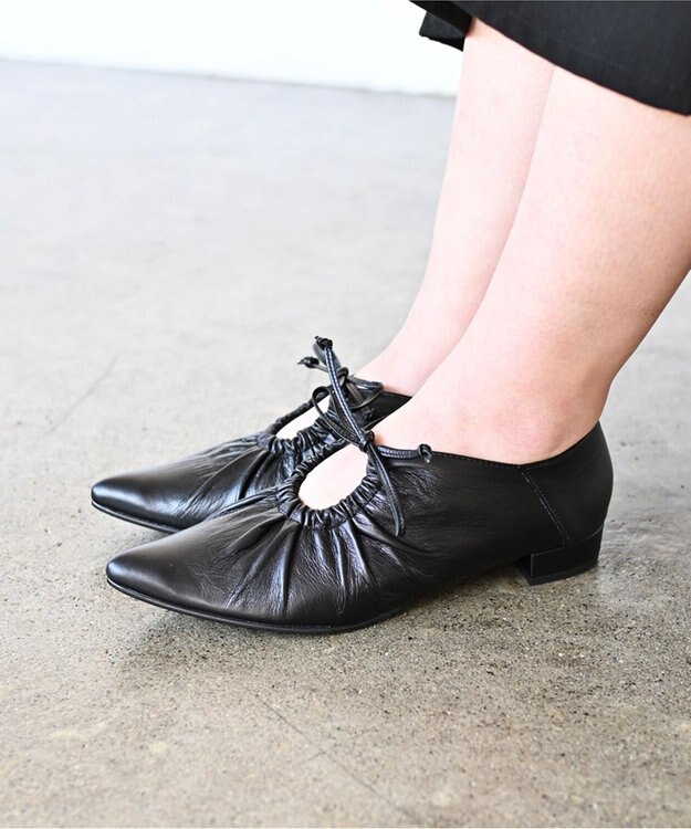 Pointer 日本製 本革ポインテッドトゥリボンパンプス ブラック