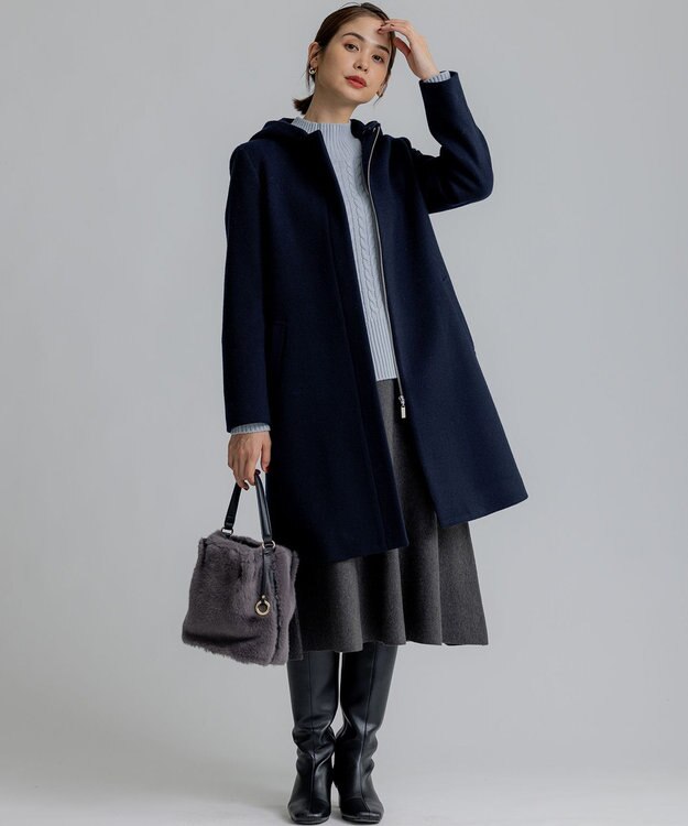 組曲 【2WAY・WEB限定】ショートビーバー フーディーロングコート ネイビー系