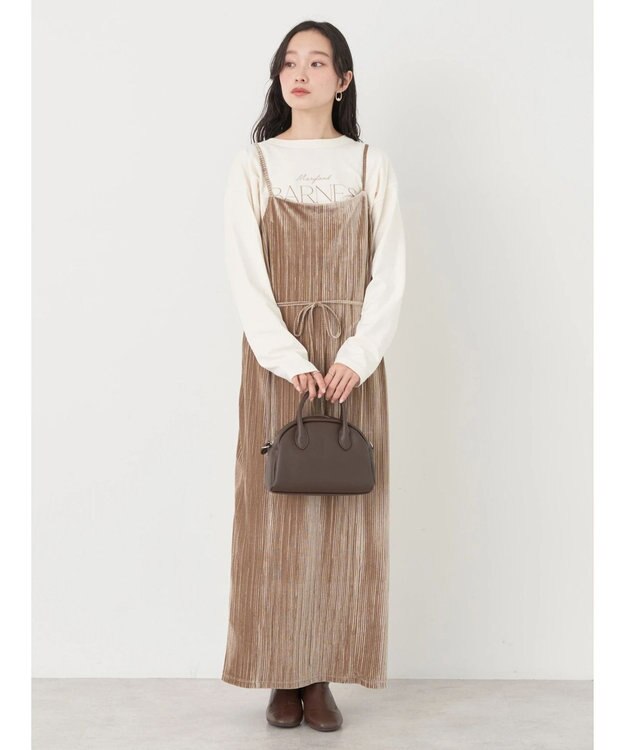 earth music&ecology ベロアプリーツキャミワンピース Beige