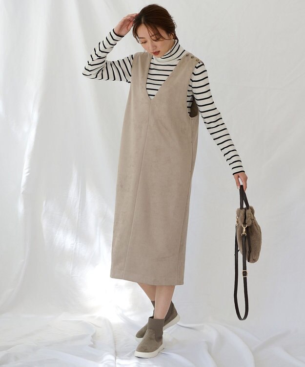 ANY ウールブレンドリブニット オフベース×ブラックラインボーダー