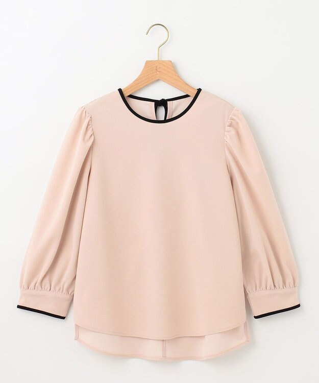 組曲 【洗える】バイカラージョーゼットバックリボン ブラウス ベージュ系