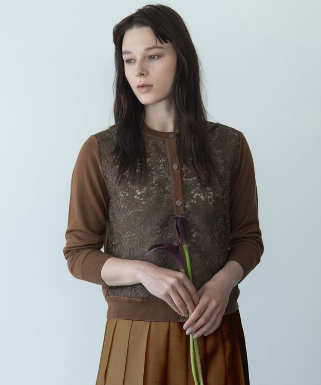 自由区 【カトリエムブーケ】Tricot de dentelle レースカーディガン キャメル