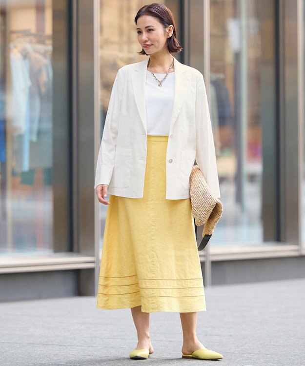 自由区 【洗える】テンセルリネンストレッチ テーラードジャケット アイボリー系