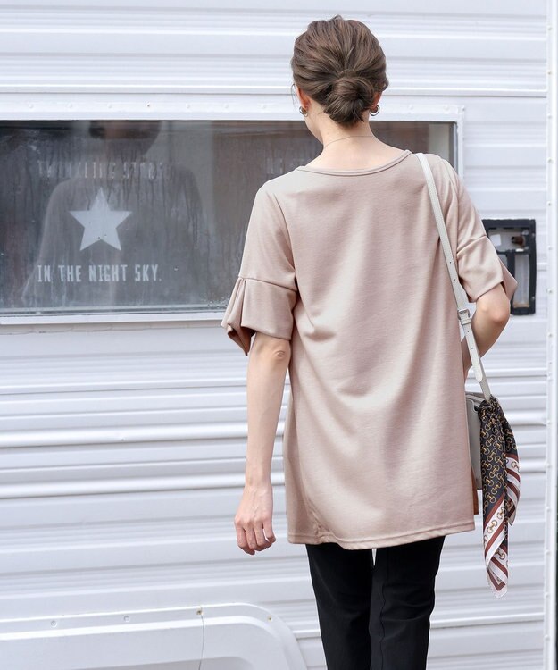 Tiaclasse 【洗える】フレアカフスポンチチュニックブラウス グレージュ