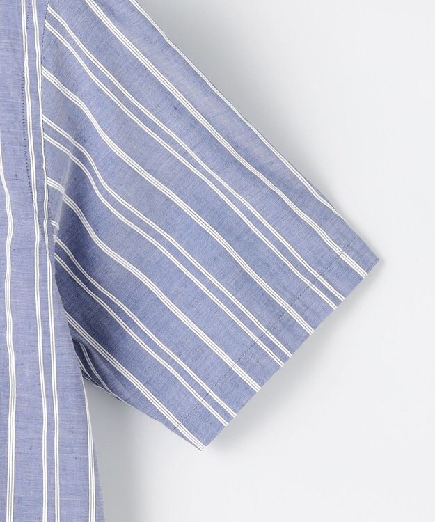 JOSEPH ABBOUD 【キングサイズ・清涼・リネンブレンド】コットンリネン ボイルコード　半袖 シャツ サックスブルー系1