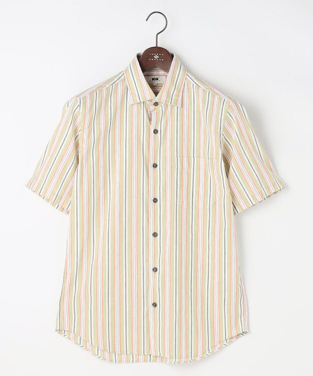 JOSEPH ABBOUD 【キングサイズ・清涼・リネンブレンド】コットンリネン ボイルコード　半袖 シャツ オレンジ系1
