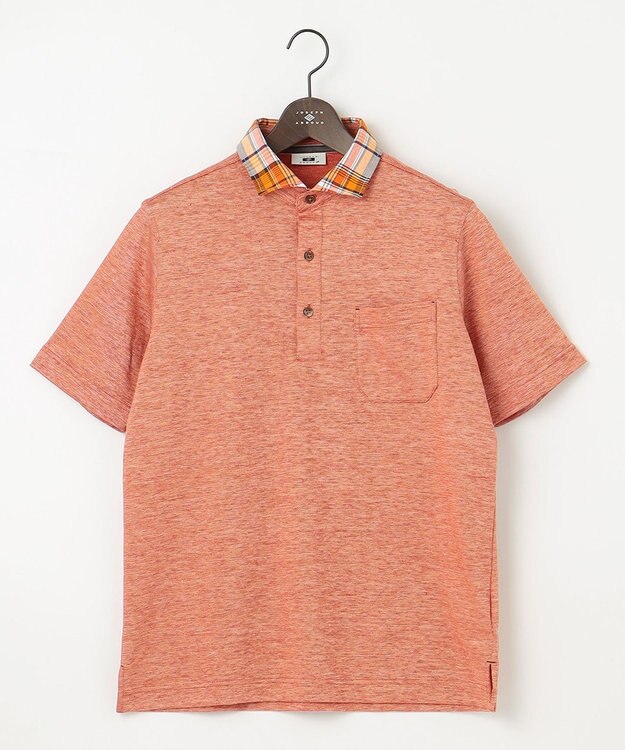 JOSEPH ABBOUD 【吸水速乾】リネンハニカム ポロシャツ オレンジ系