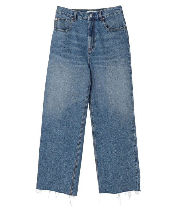 earth music&ecology ウ゛ィンテージ加工セルフカットワイドデニム Medium Indigo