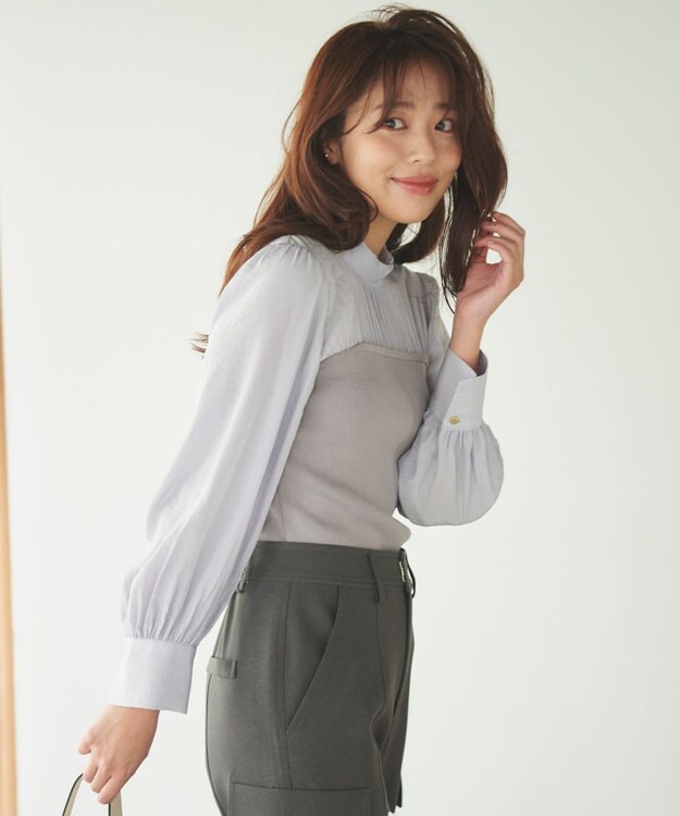 Feroux 【洗える】ビスチェドッキングニット プルオーバー スカイブルー系