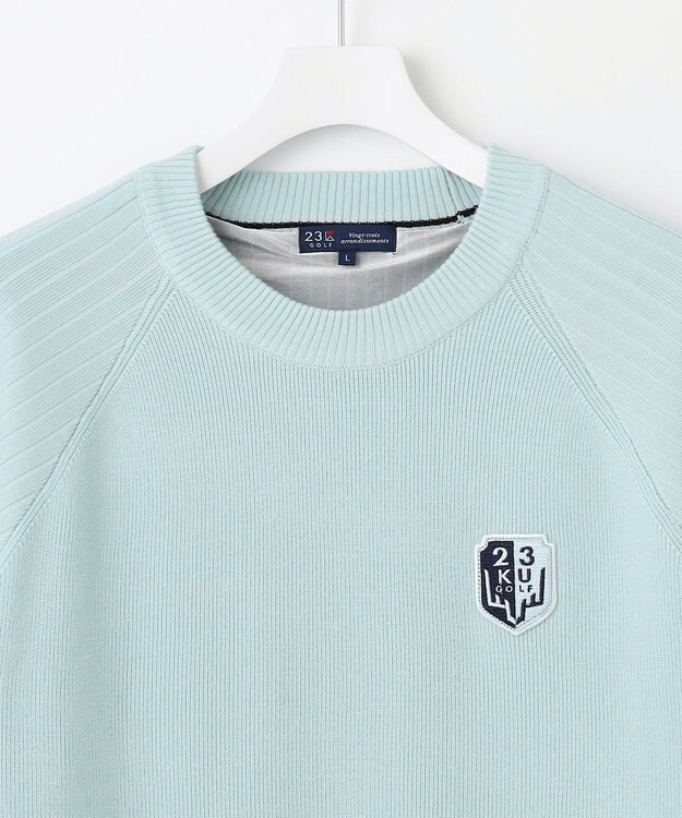 23区GOLF 裏地付きニットで温か【MEN】【蓄熱】ウールブレンド裏付 ニット スカイブルー系